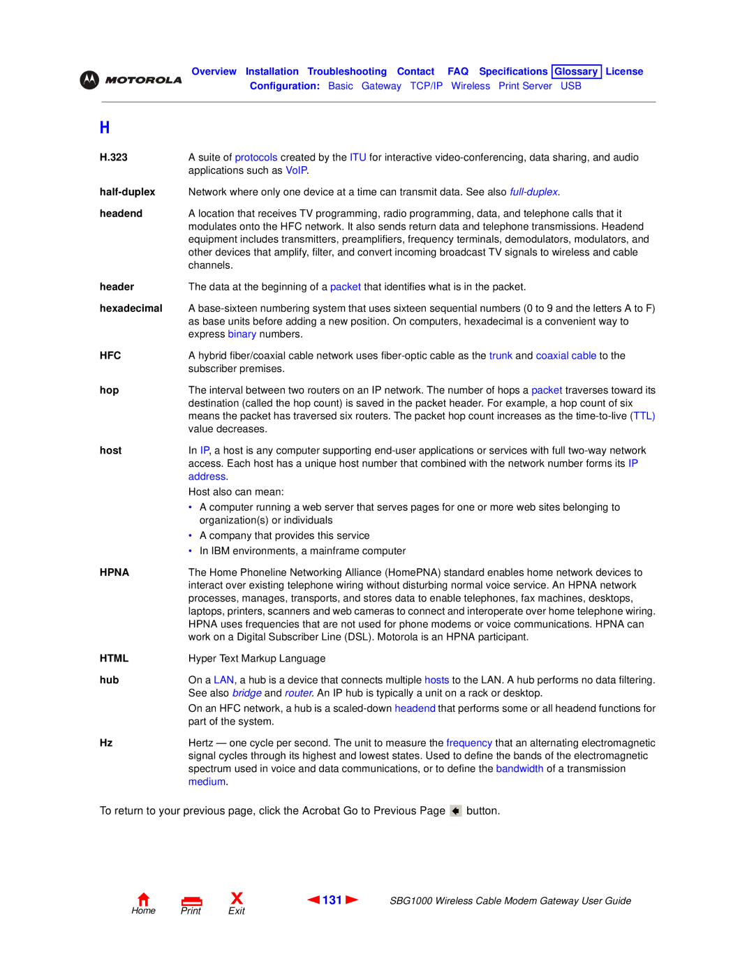 Motorola SBG1000 manual 131, Hfc, Html 