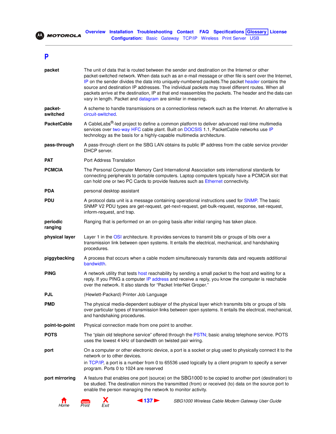 Motorola SBG1000 manual 137 