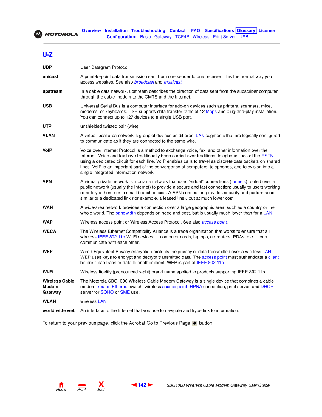 Motorola SBG1000 manual 142 