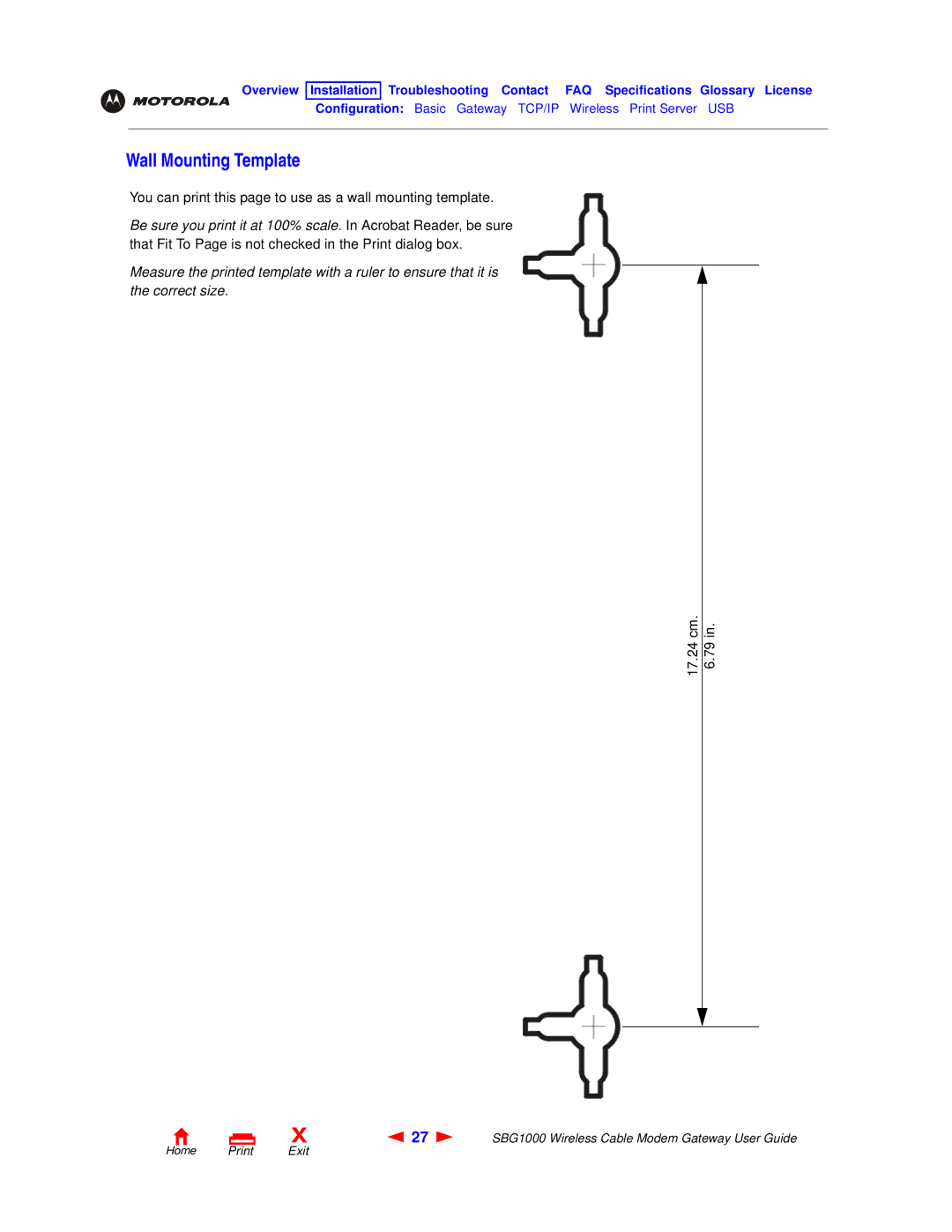 Motorola SBG1000 manual Wall Mounting Template, 17.24 cm 