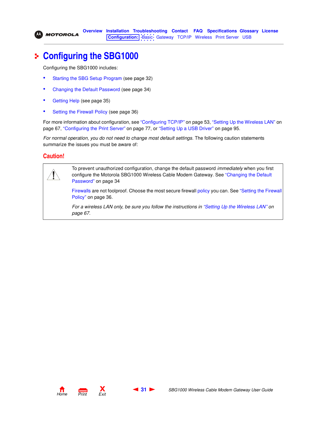 Motorola manual Configuring the SBG1000 