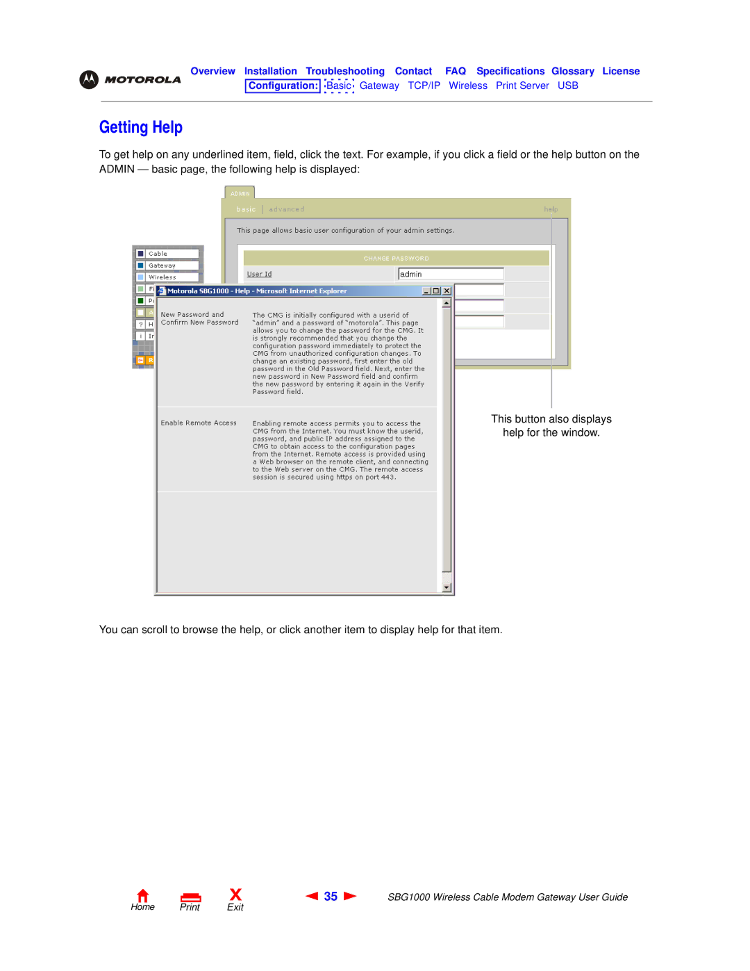 Motorola SBG1000 manual Getting Help 