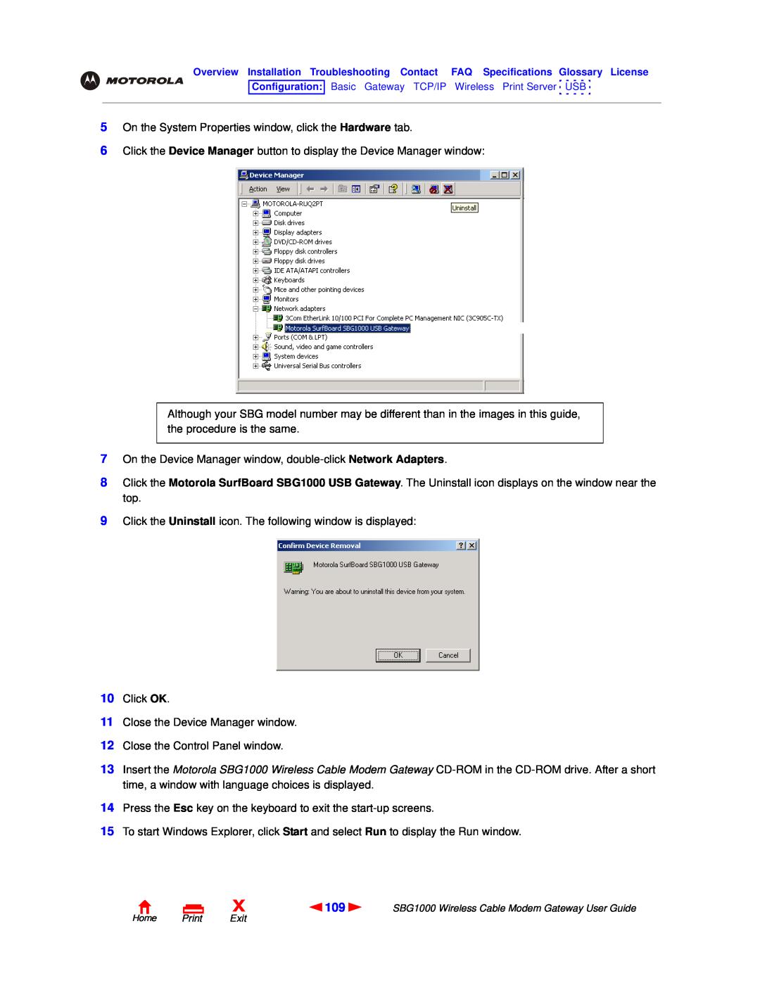 Motorola SBG1000 manual On the System Properties window, click the Hardware tab 