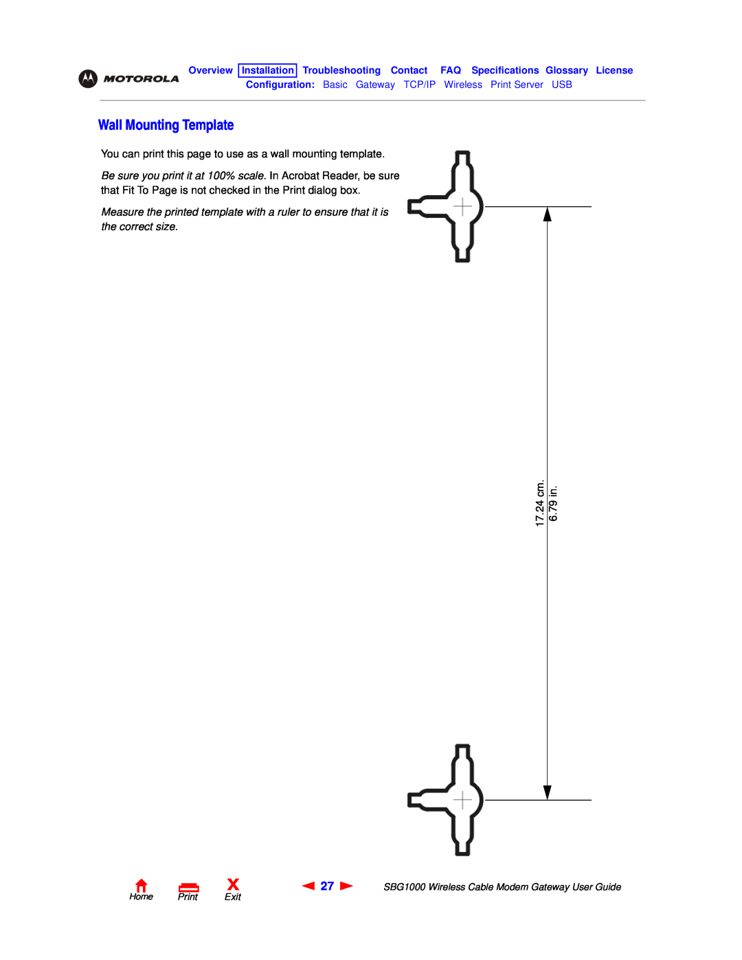 Motorola SBG1000 Wall Mounting Template, You can print this page to use as a wall mounting template, 17.24 cm, 6.79 in 