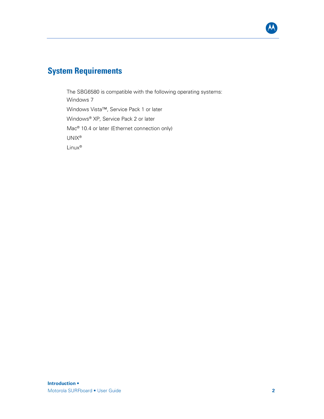 Motorola SBG6580 manual System Requirements 