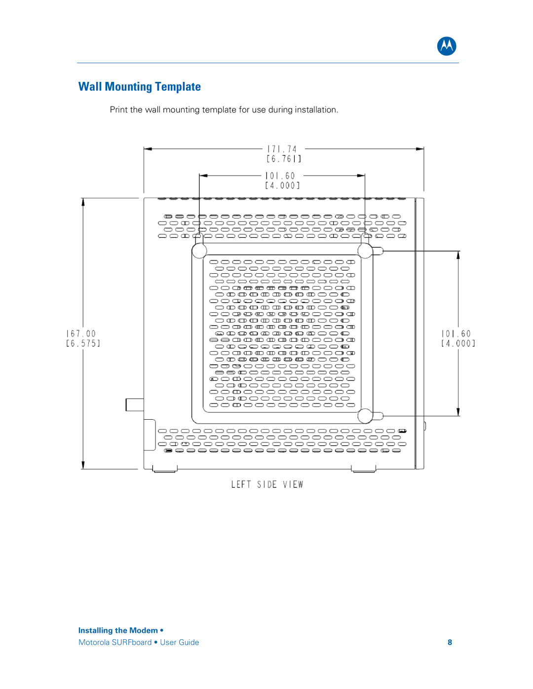 Motorola SBG6580 manual Wall Mounting Template 