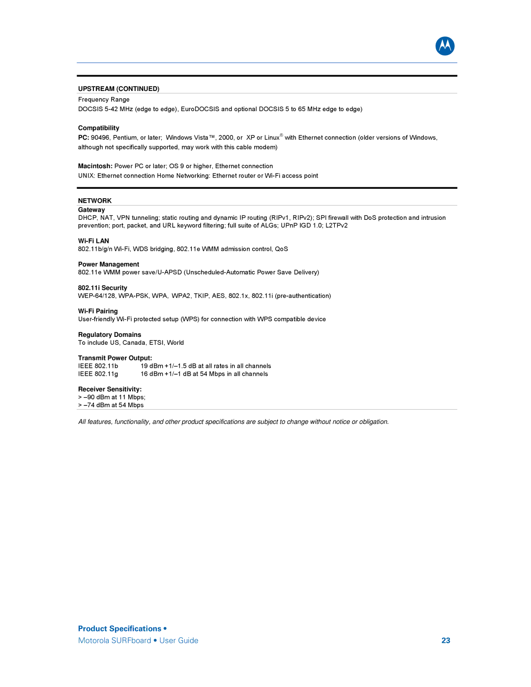 Motorola SBG6580 manual Network 