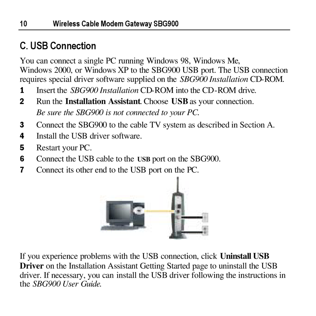 Motorola SBG900 manual USB Connection 