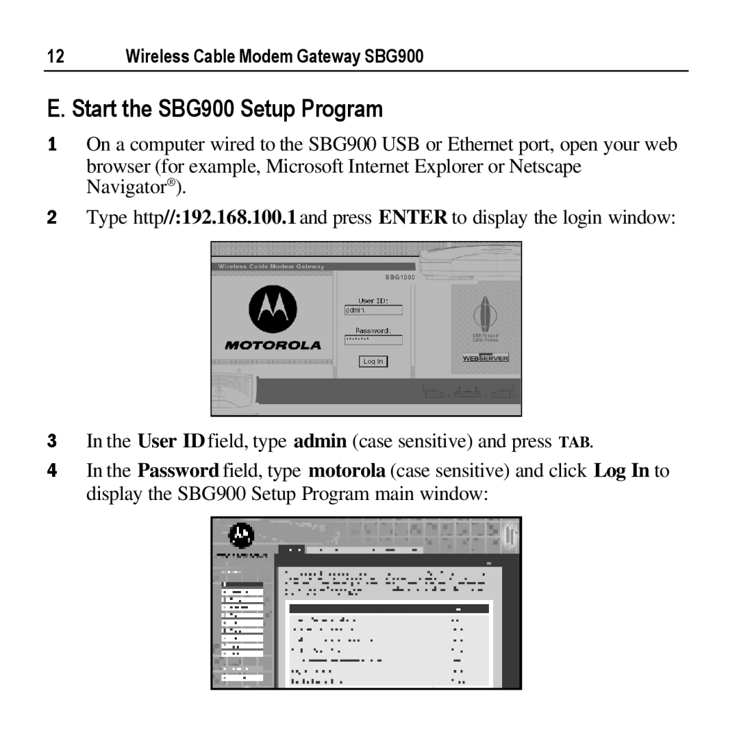 Motorola manual Start the SBG900 Setup Program 