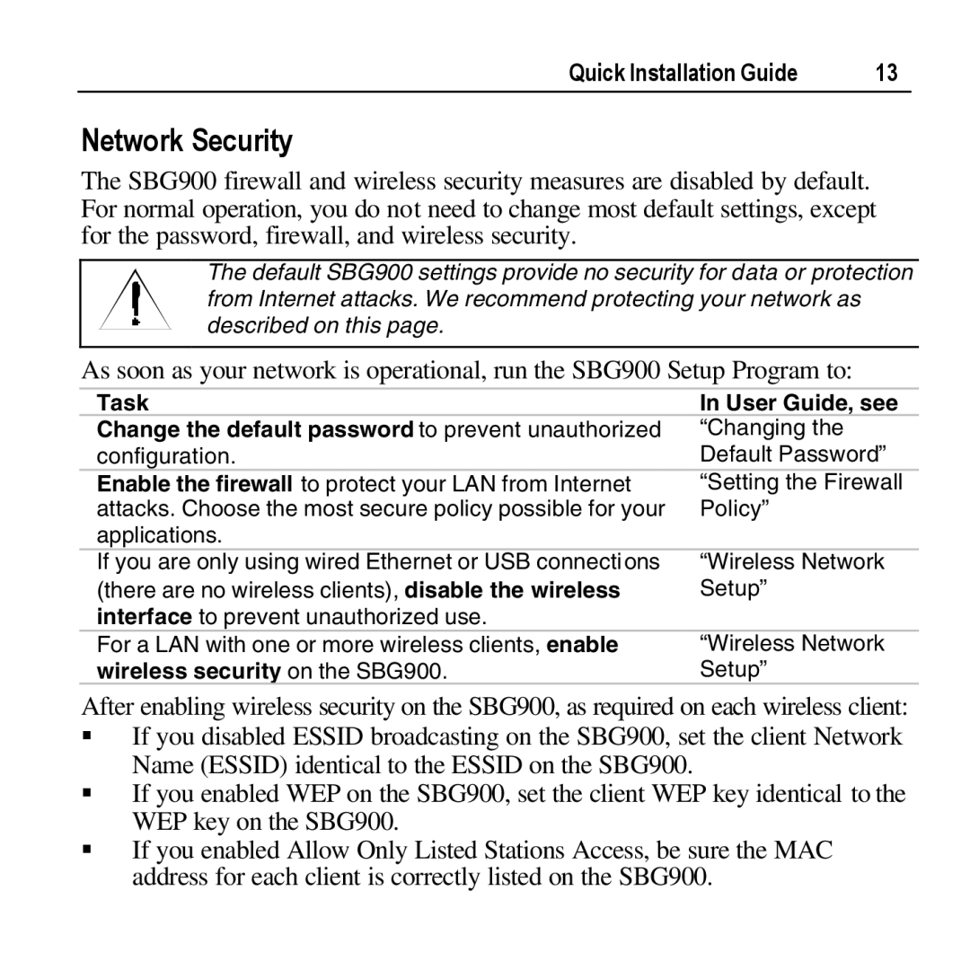 Motorola SBG900 manual Network Security 