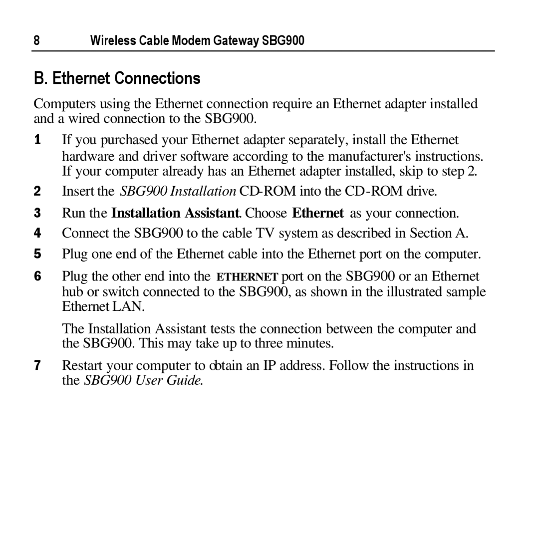 Motorola SBG900 manual Ethernet Connections 