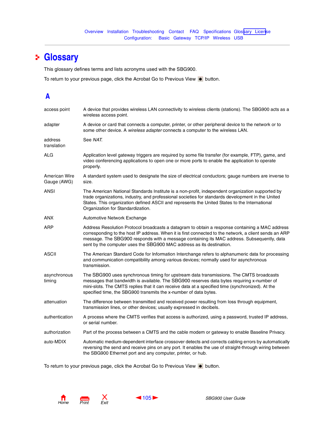 Motorola SBG900 manual Glossary, 105 