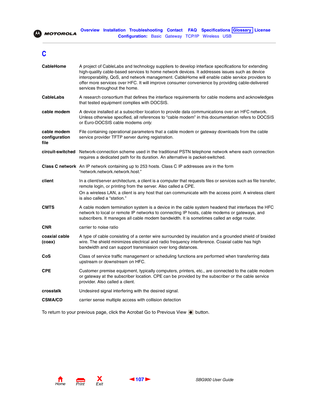 Motorola SBG900 manual 107, Cmts, Cnr, Cpe, Csma/Cd 