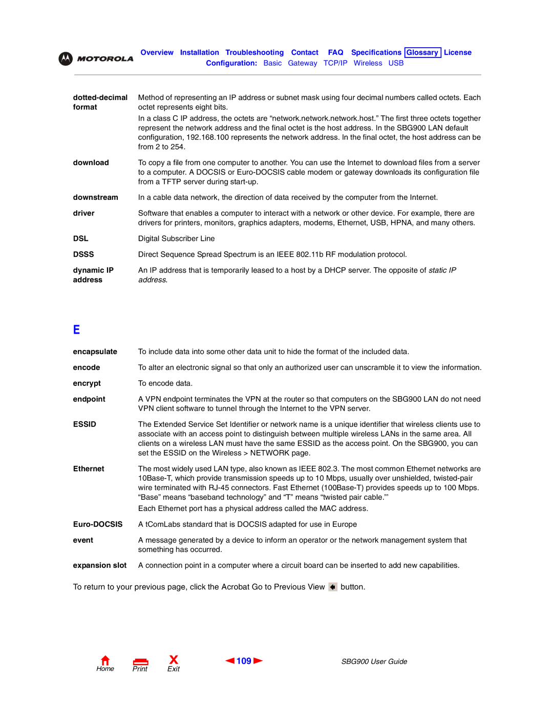 Motorola SBG900 manual 109, Dsl, Dsss 