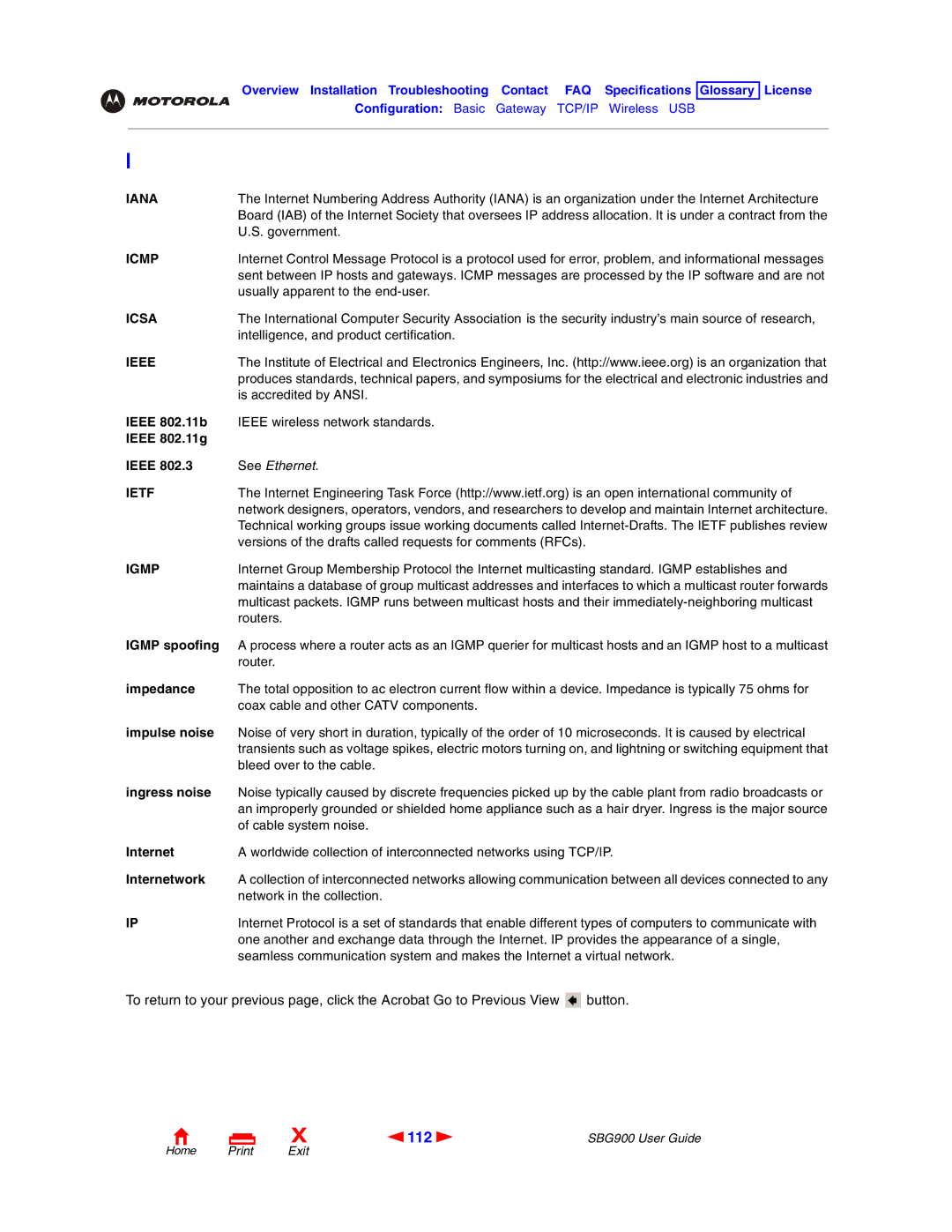 Motorola SBG900 manual 112 