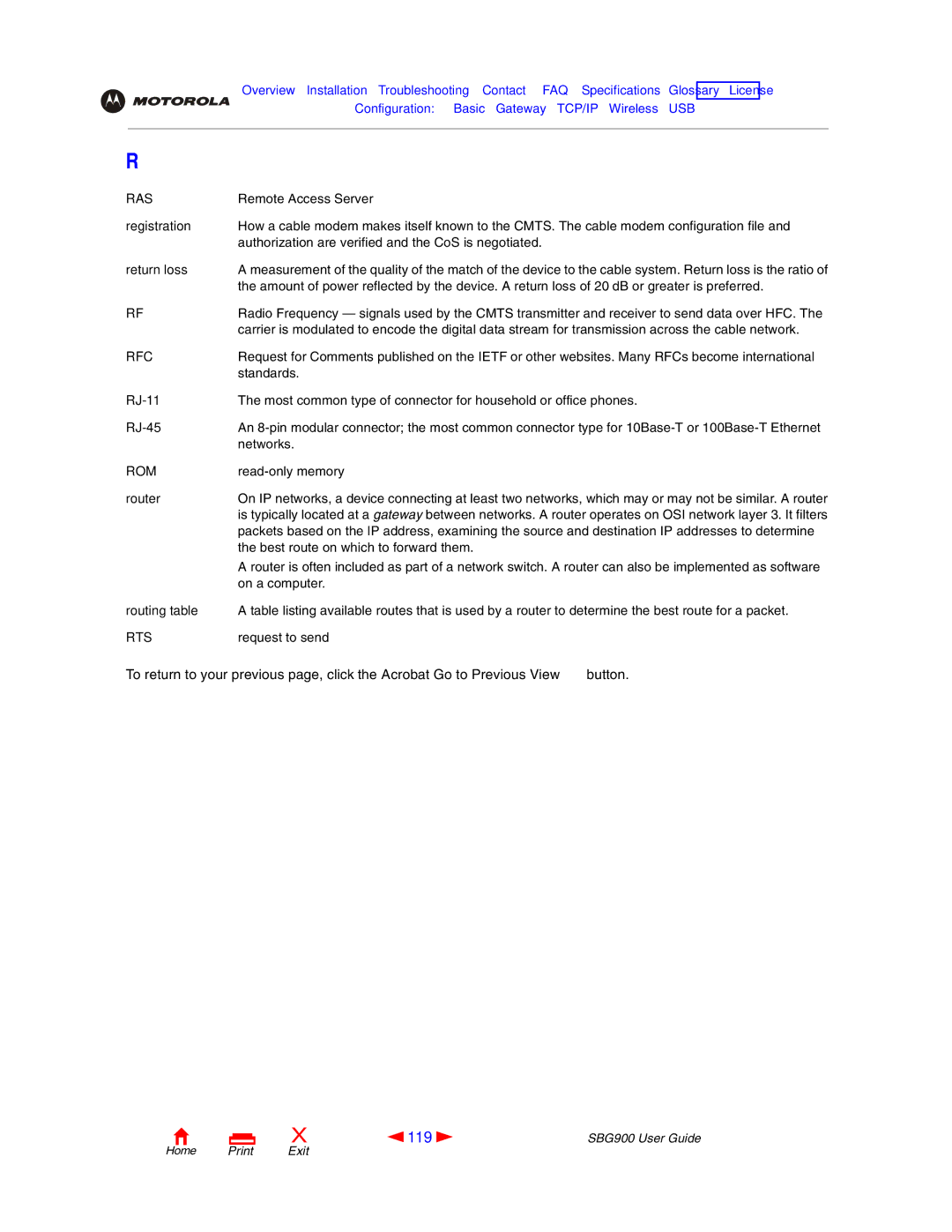 Motorola SBG900 manual 119, Ras, Rfc, Rom, Rts 