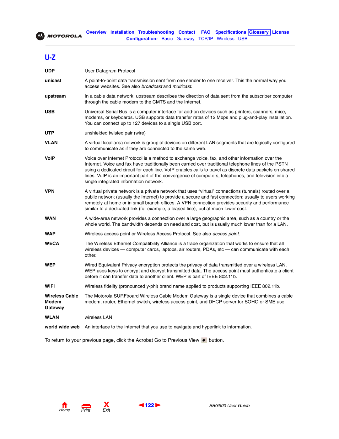 Motorola SBG900 manual 122 