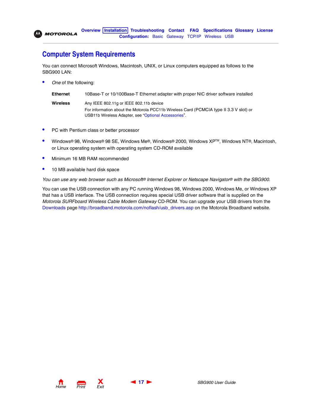 Motorola SBG900 manual Computer System Requirements 