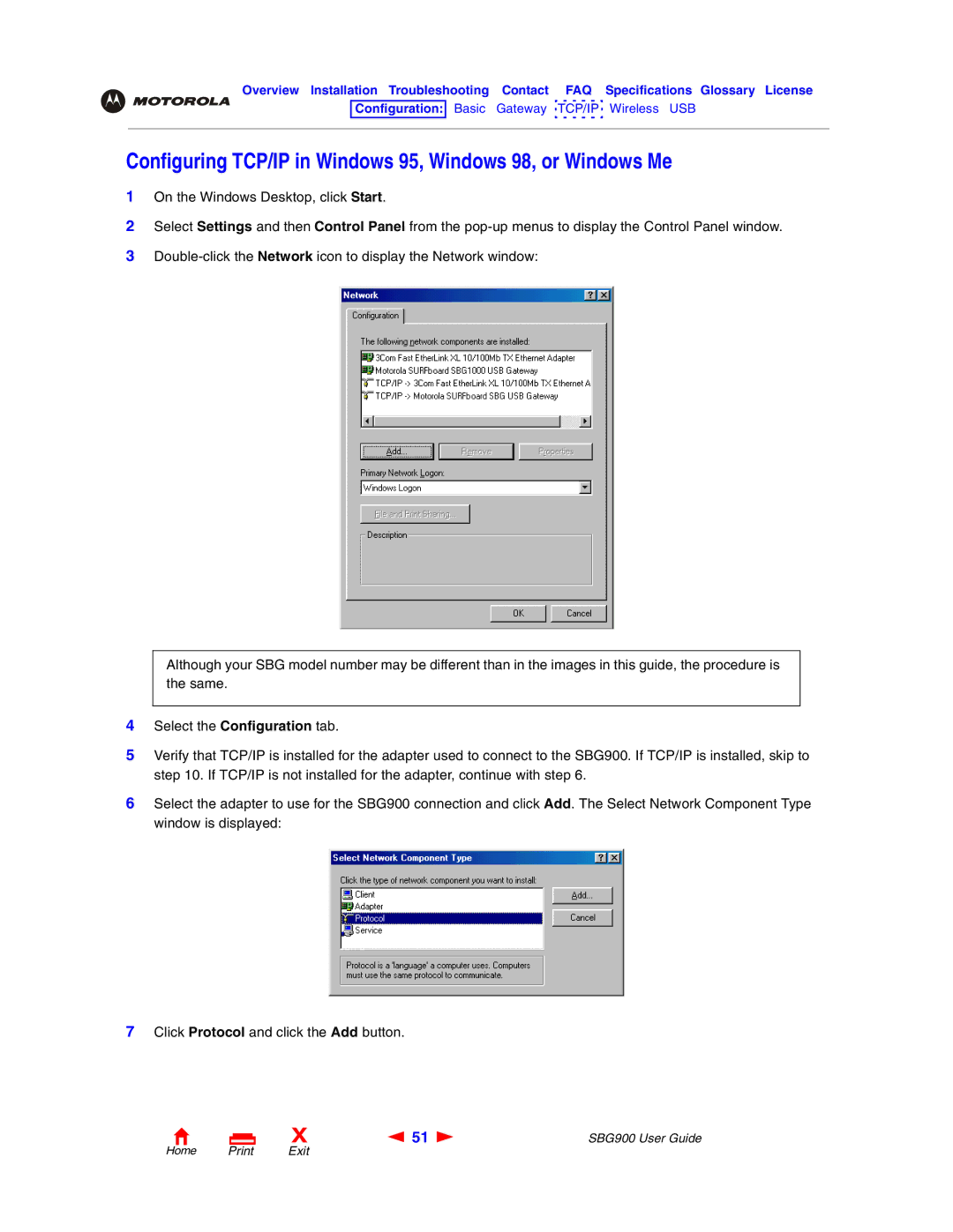 Motorola SBG900 manual Home Print 