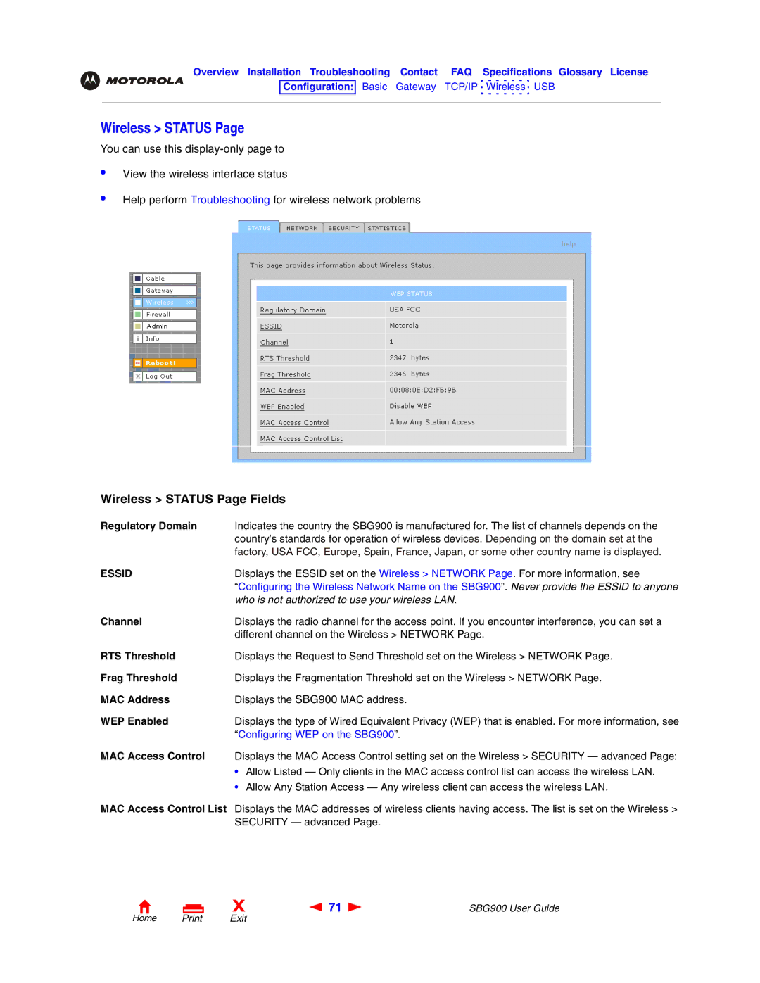 Motorola SBG900 manual Wireless Status, Essid 