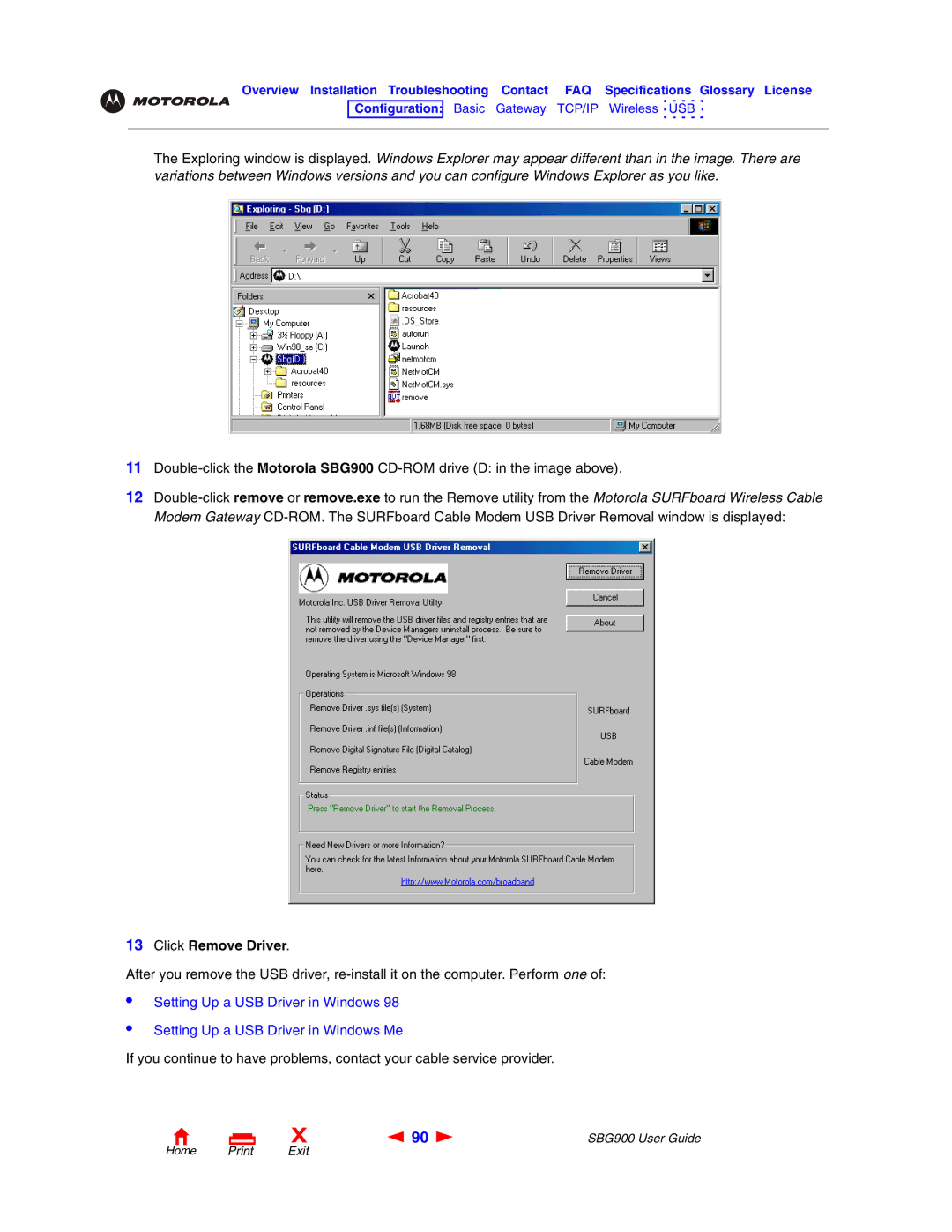 Motorola SBG900 manual Click Remove Driver 