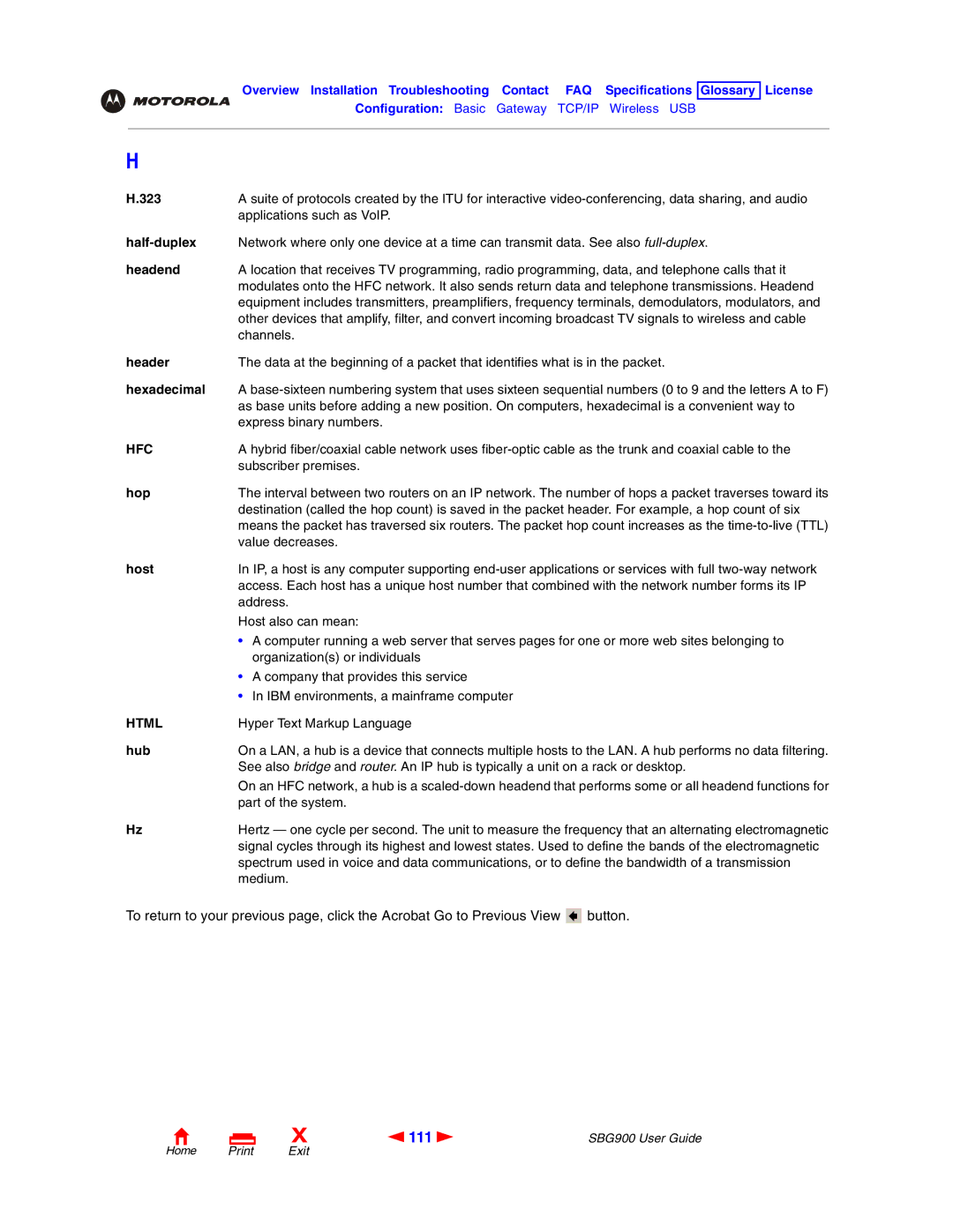 Motorola SBG900 manual 111, Hfc, Html 