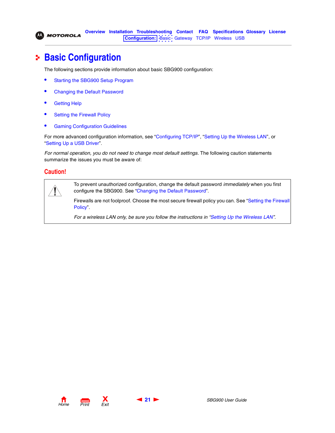 Motorola SBG900 manual Basic Configuration 