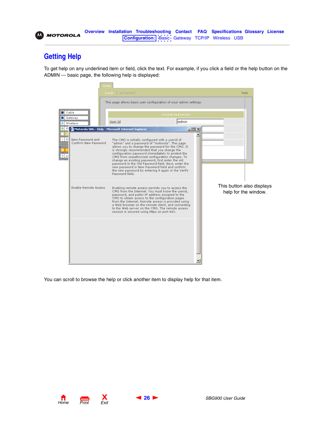 Motorola SBG900 manual Getting Help 