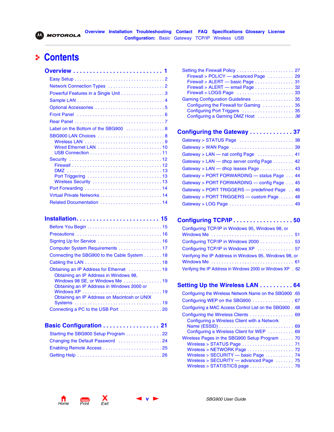 Motorola SBG900 manual Contents 