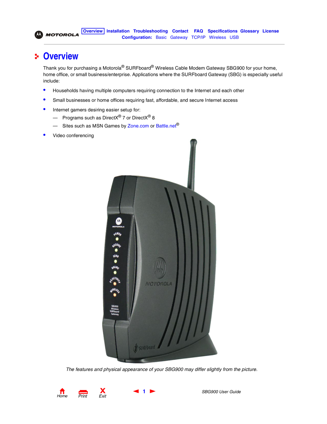 Motorola SBG900 manual Overview 