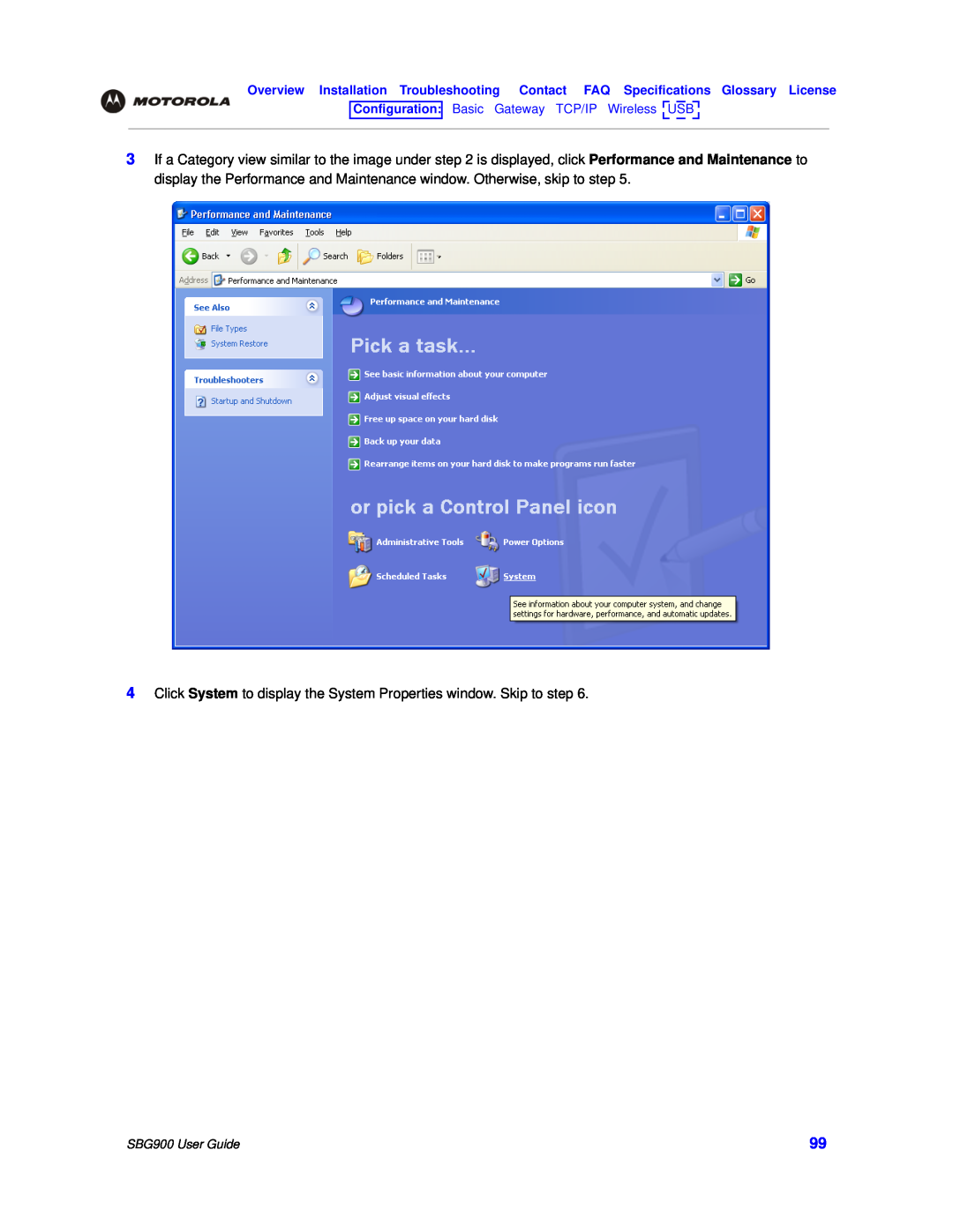 Motorola manual Click System to display the System Properties window. Skip to step, SBG900 User Guide 