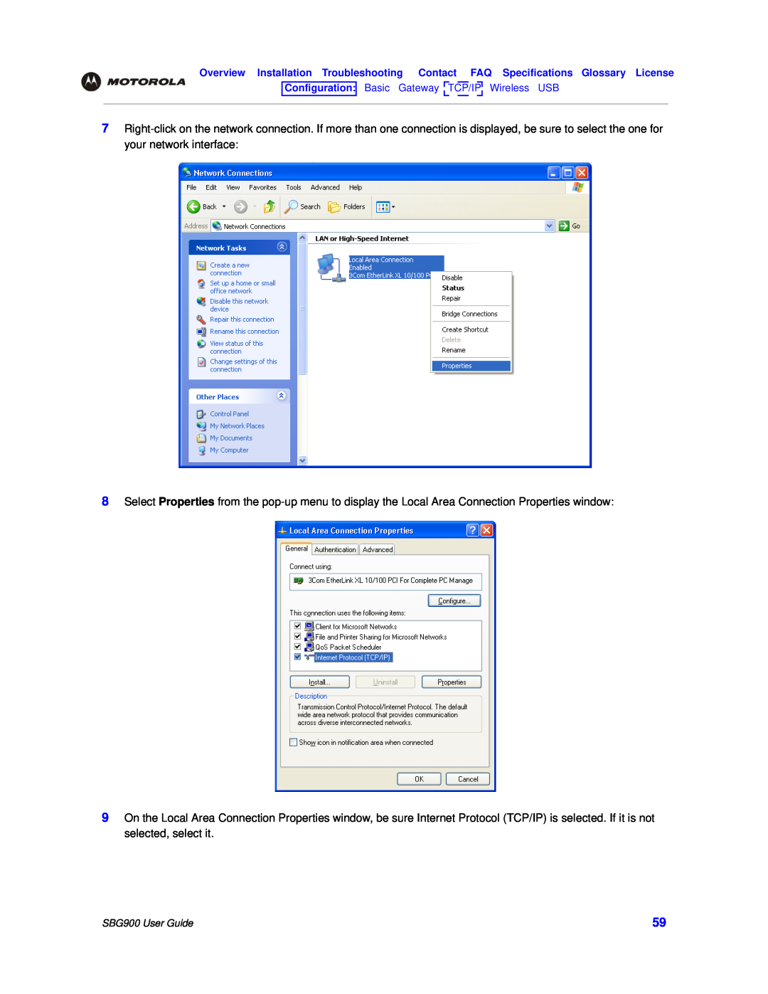 Motorola SBG900 manual 