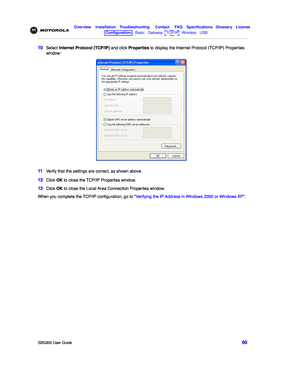 Motorola SBG900 manual Verify that the settings are correct, as shown above 