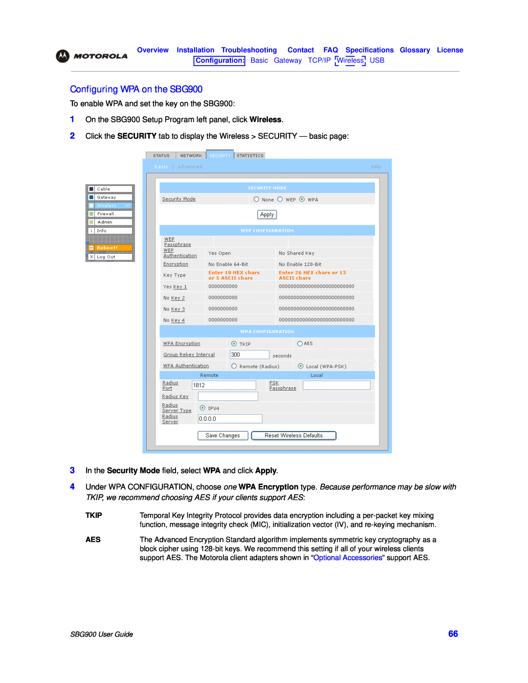 Motorola manual Configuring WPA on the SBG900 
