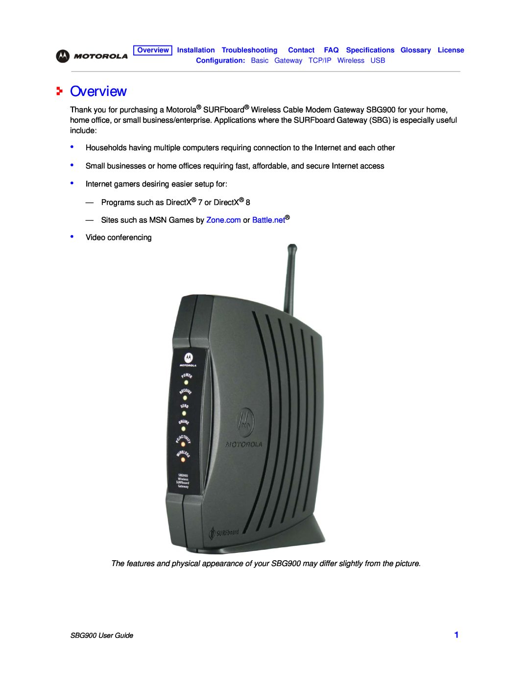 Motorola SBG900 manual Overview 