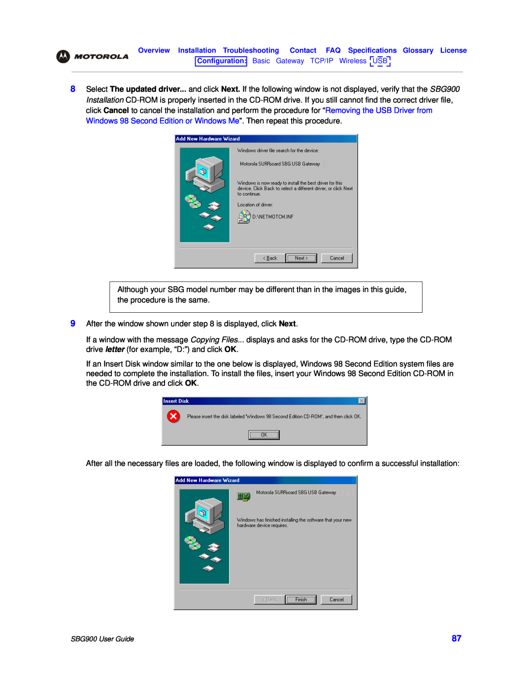 Motorola SBG900 manual After the window shown under is displayed, click Next 