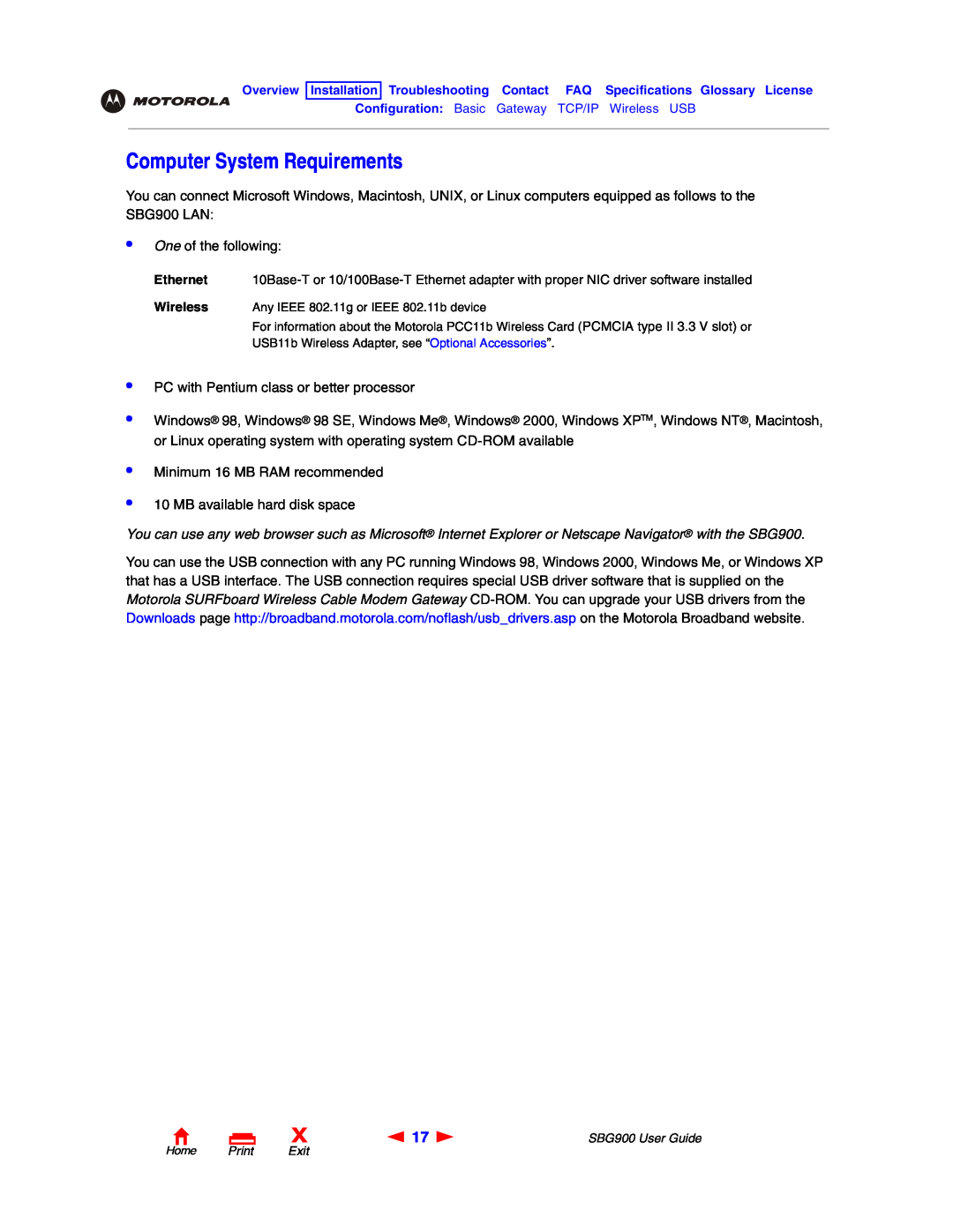 Motorola SBG900 manual Computer System Requirements 