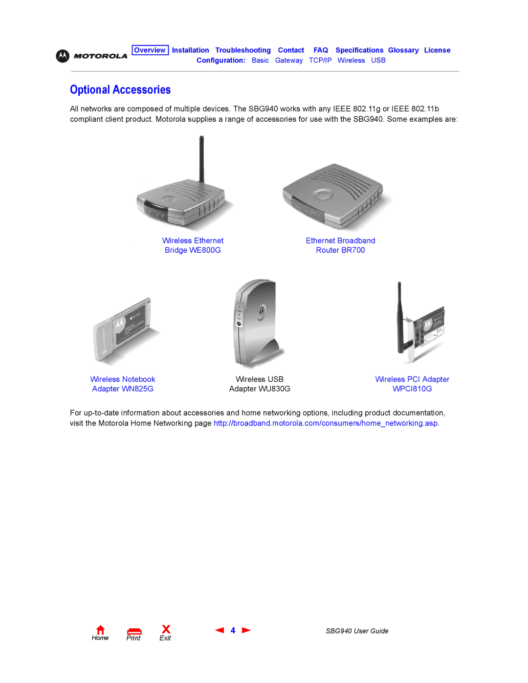 Motorola SBG940 manual Optional Accessories, WPCI810G 