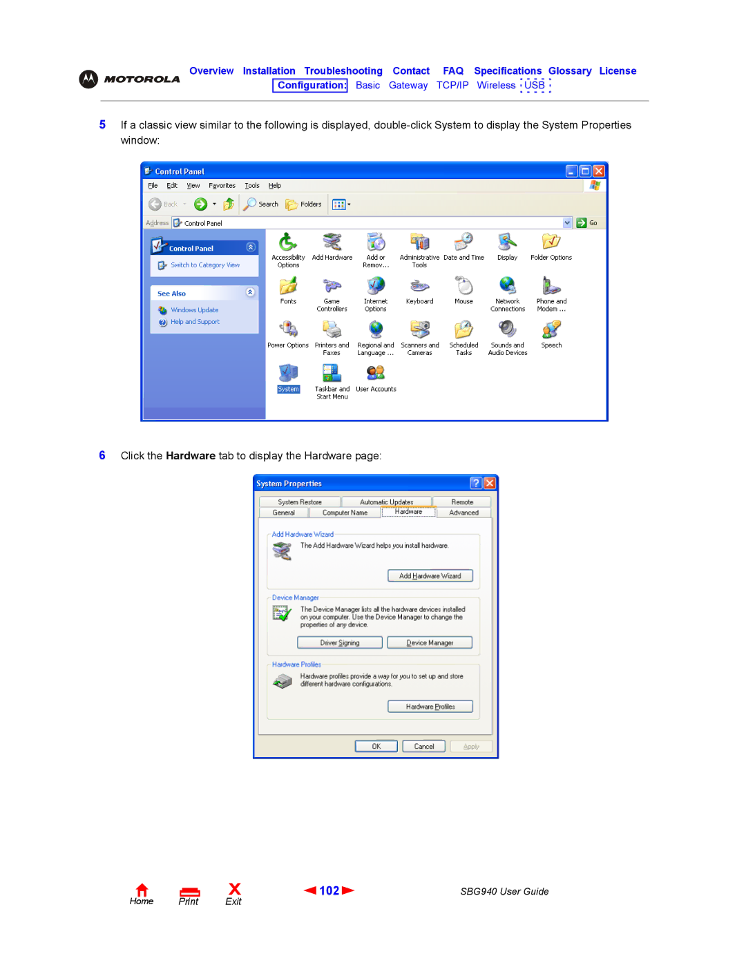 Motorola SBG940 manual 102 