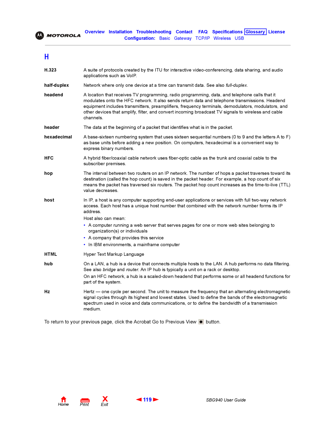 Motorola SBG940 manual 119, Hfc, Html 