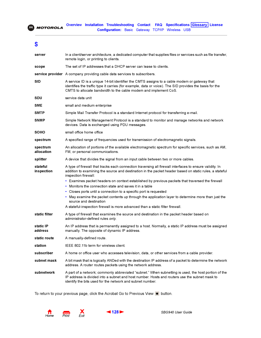 Motorola SBG940 manual 128 