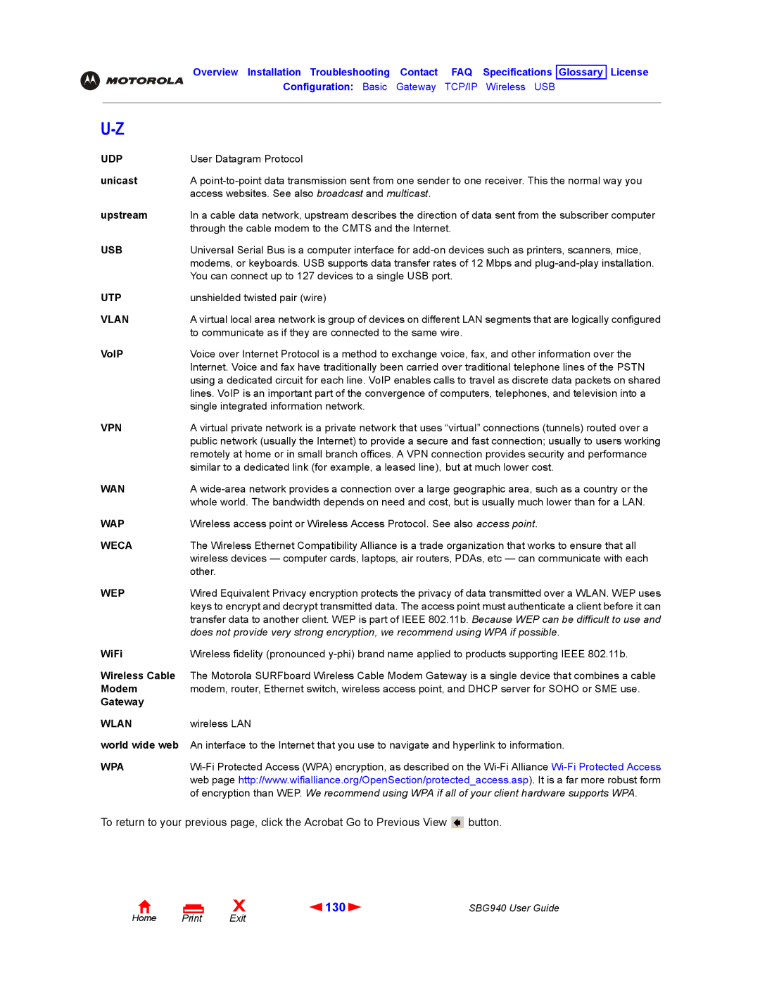 Motorola SBG940 manual 130 