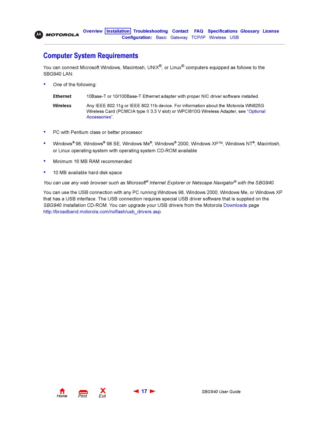 Motorola SBG940 manual Computer System Requirements 