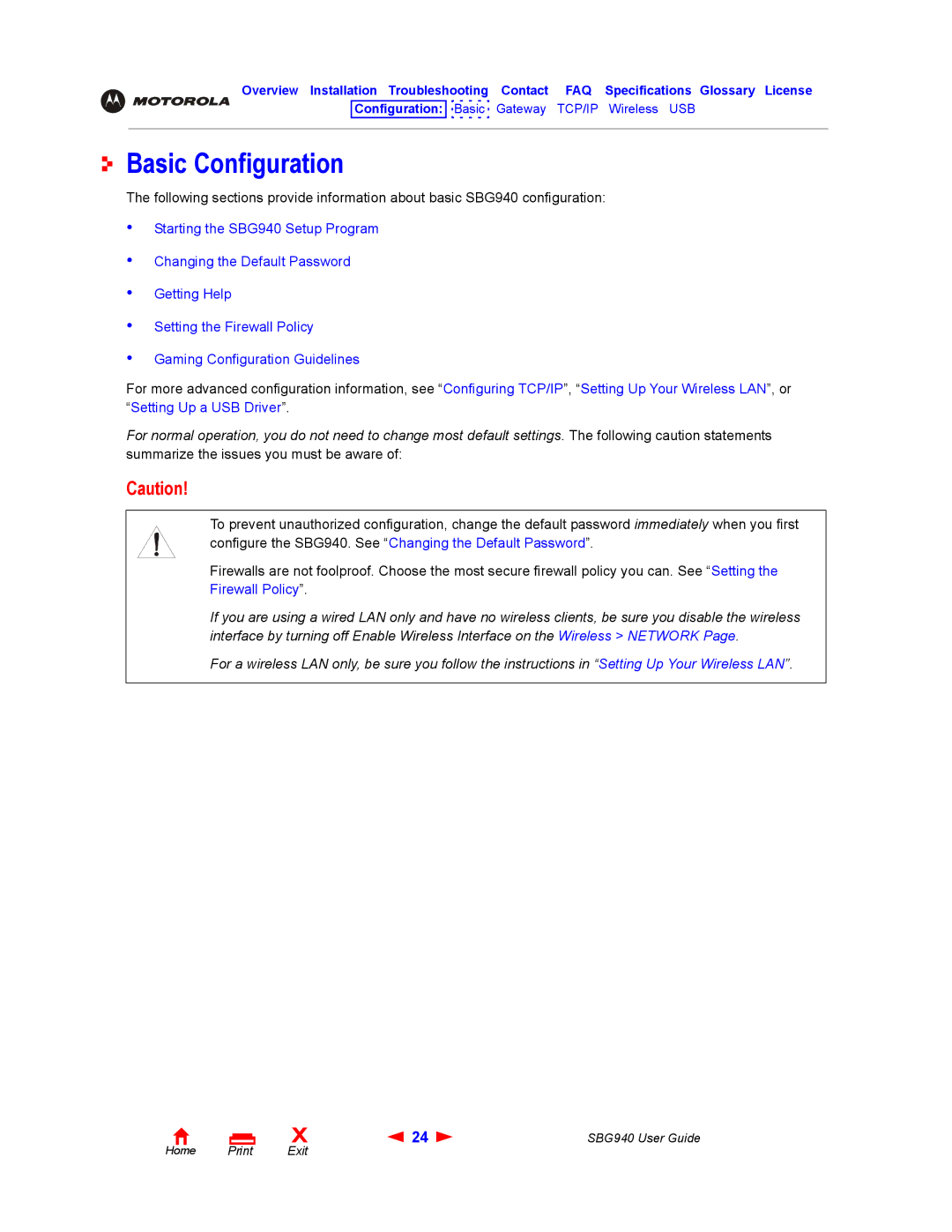 Motorola SBG940 manual Basic Configuration 