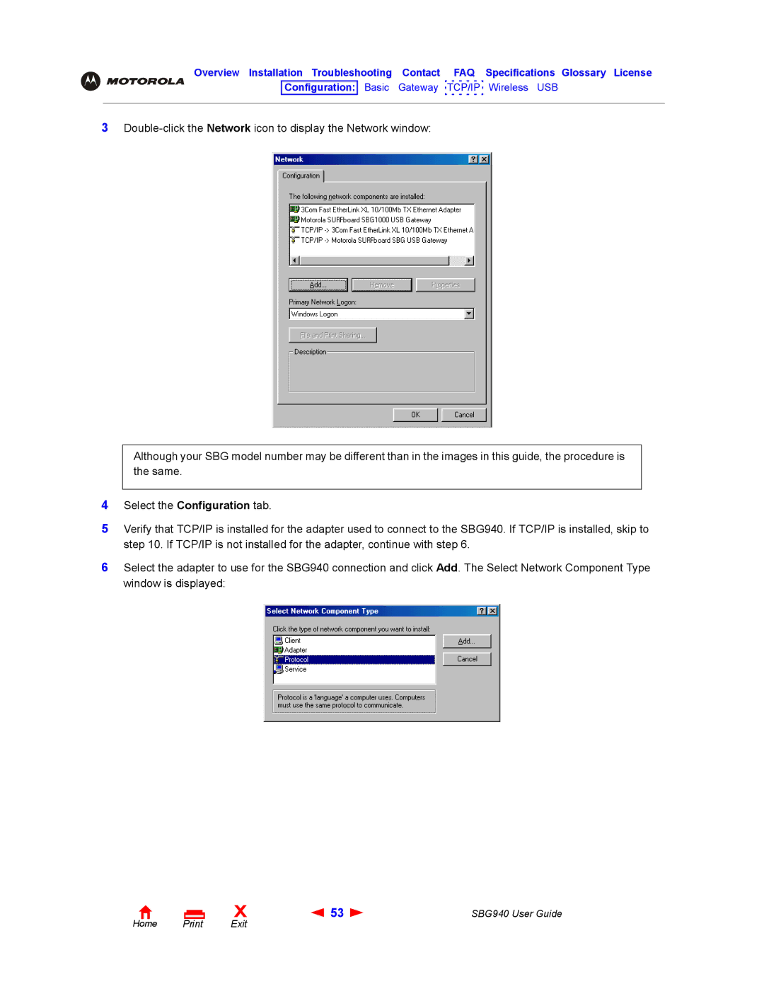 Motorola SBG940 manual Configuration Basic Gateway TCP/IP Wireless USB 