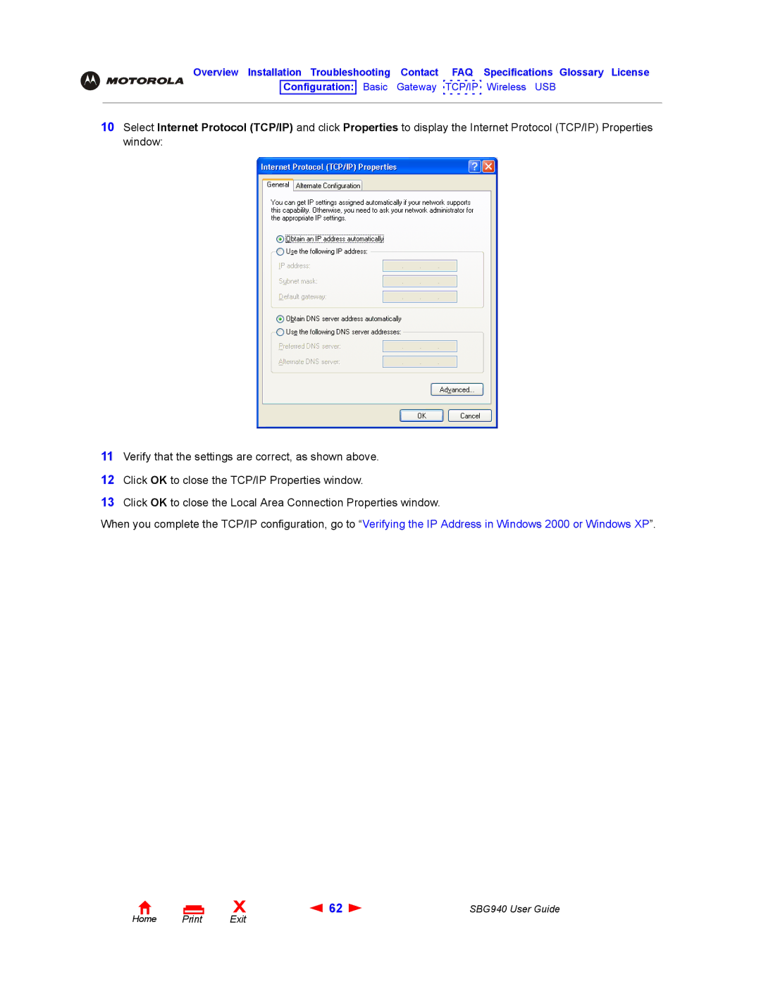 Motorola SBG940 manual Configuration Basic Gateway TCP/IP Wireless USB 