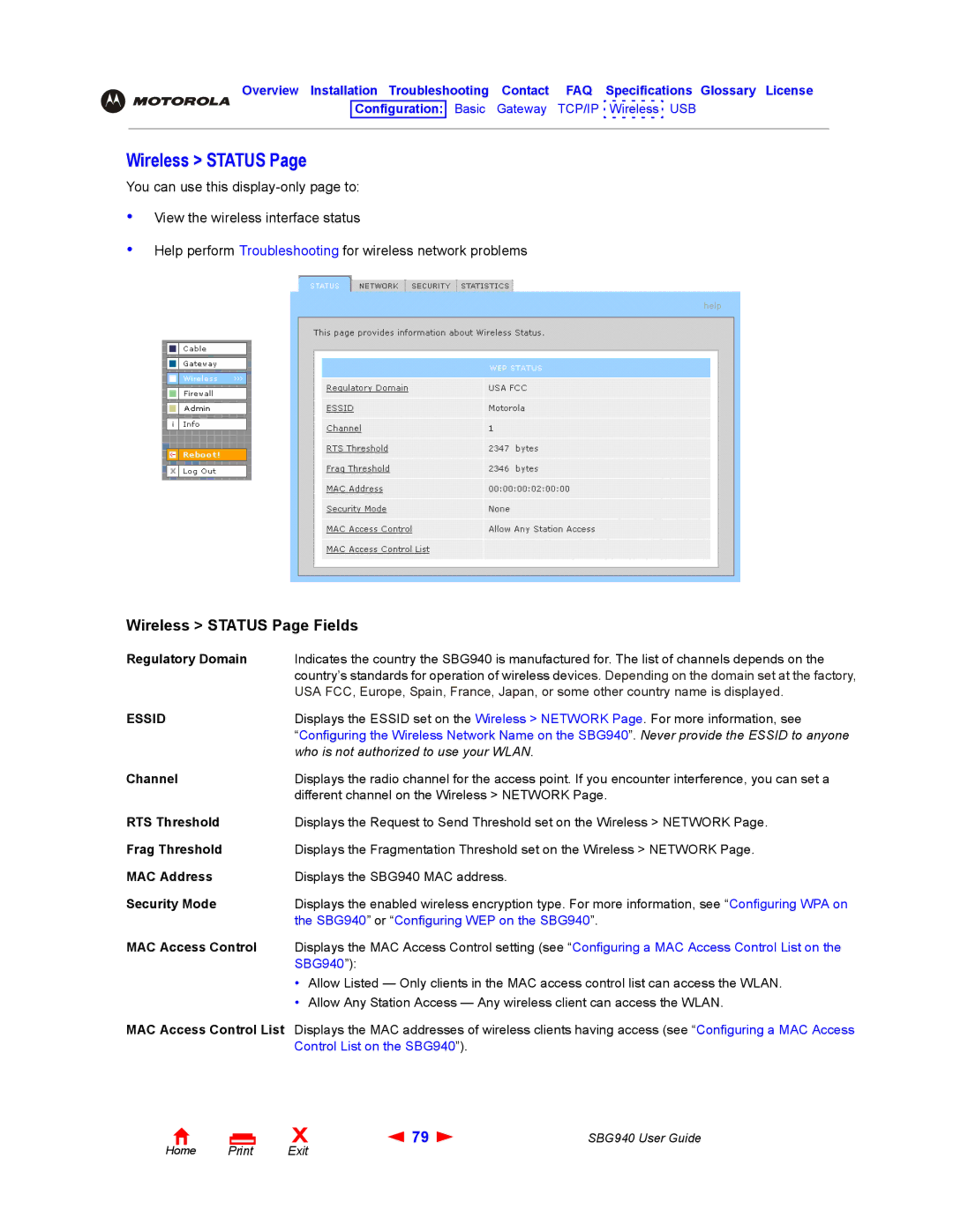 Motorola SBG940 manual Wireless Status, Essid 