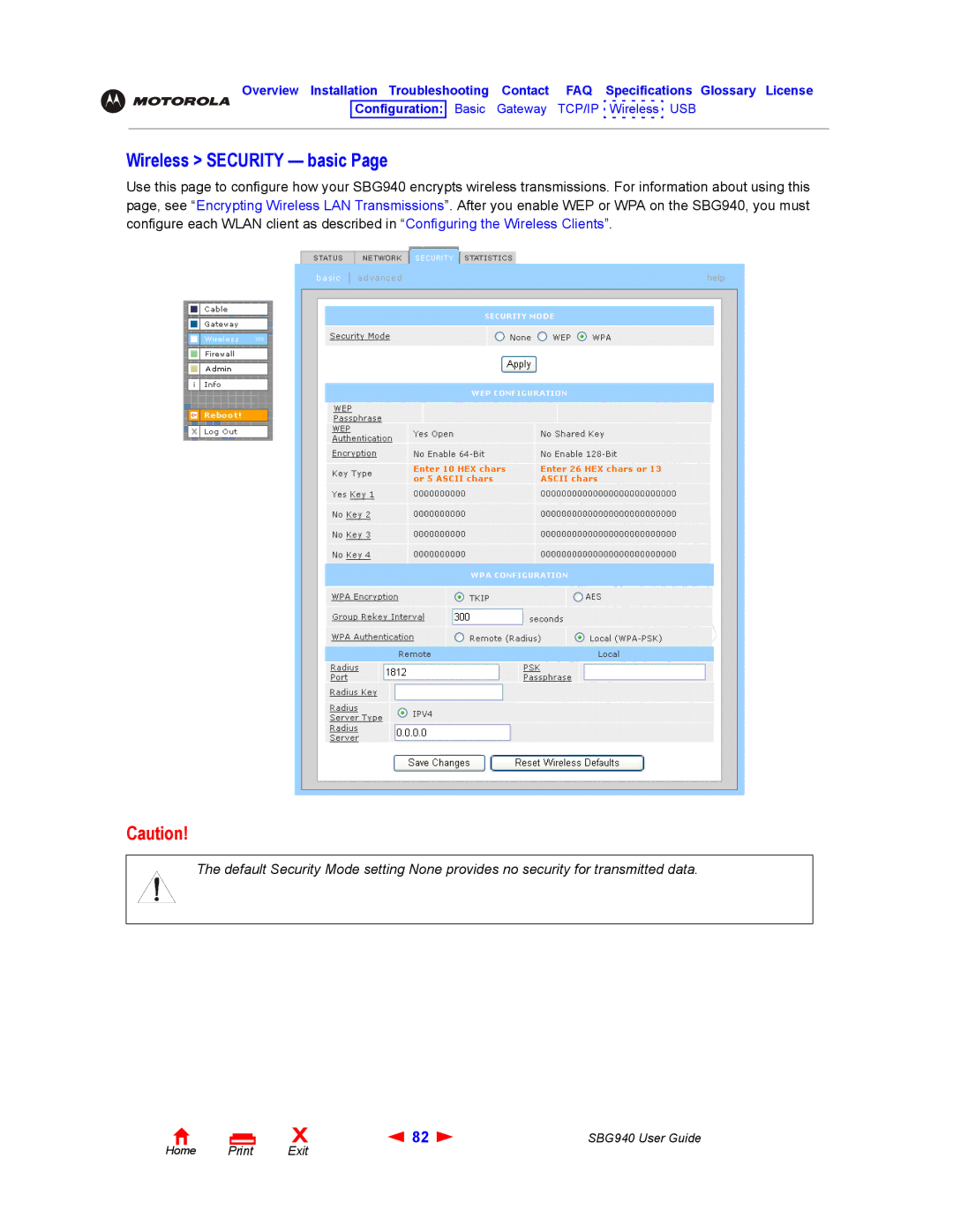 Motorola SBG940 manual Wireless Security basic 