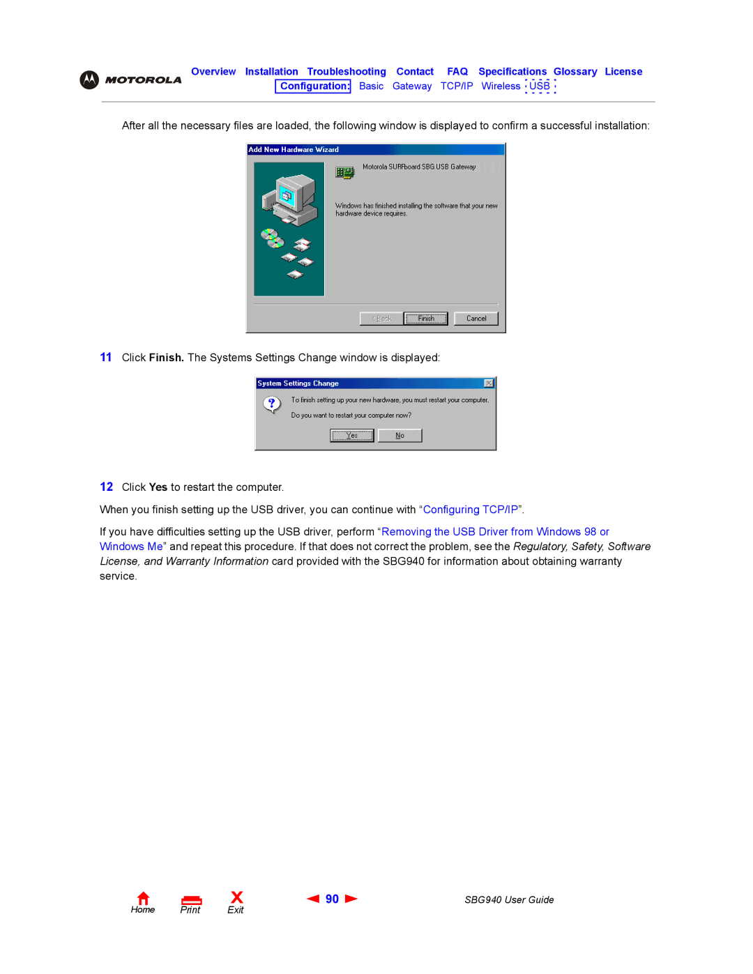 Motorola SBG940 manual Configuration Basic Gateway TCP/IP Wireless USB 