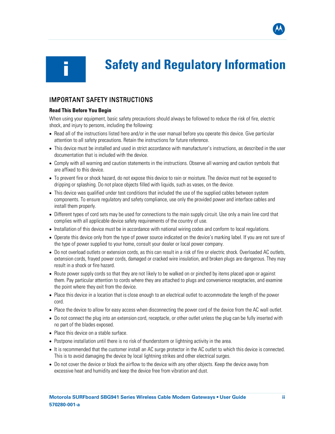 Motorola 570280-001-a, SBG941UE, SBG941E manual Safety and Regulatory Information, Read This Before You Begin 